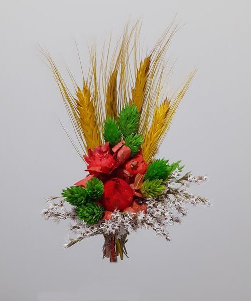 Koszorú rátét zöld fénymaggal, szárazvirágból