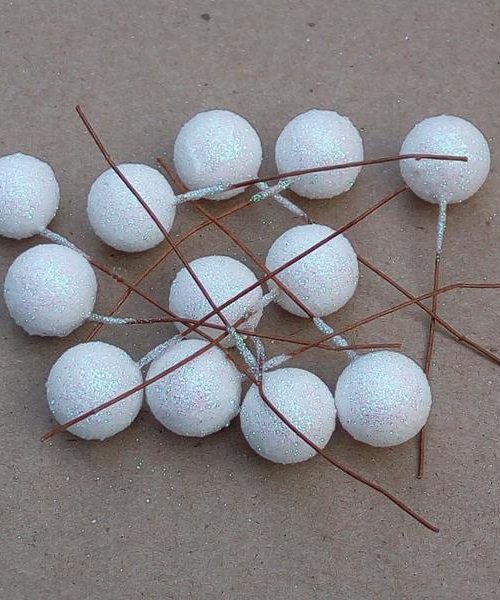 Glitteres drótos bogyó – fehér