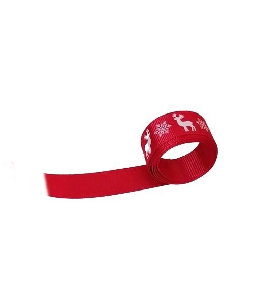 Szarvas mintás karácsonyi szalag (fehér-piros)