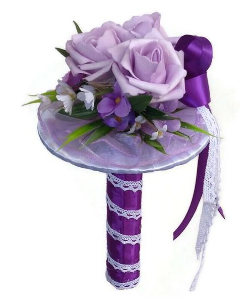 Ballagási csokor selyemvirággal – lila