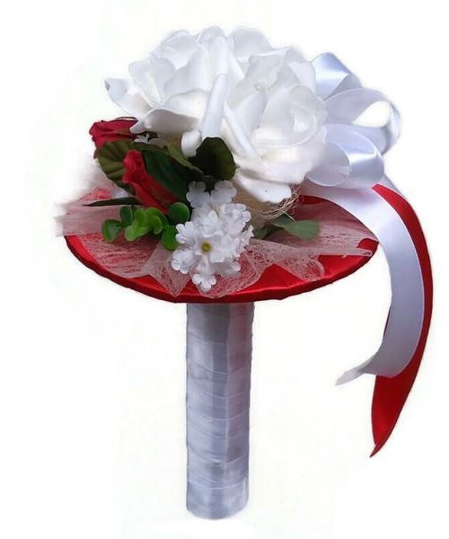 Ballagási csokor selyemvirággal - fehér