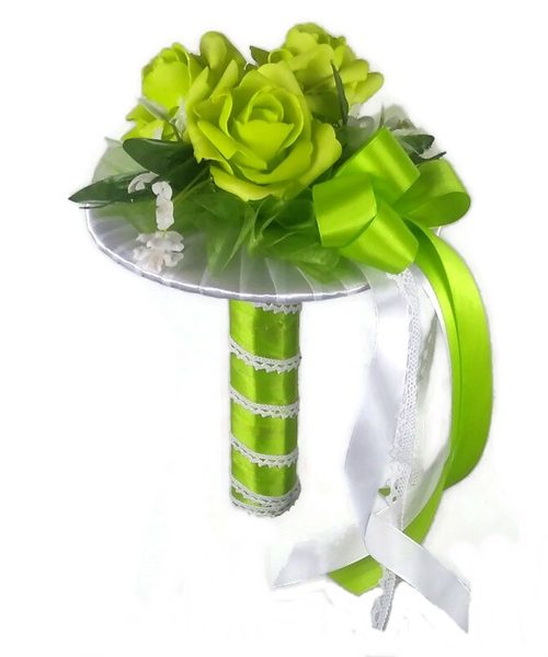 Ballagási csokor selyemvirággal - zöld