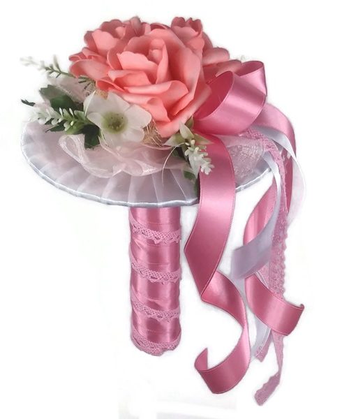 Ballagási csokor selyemvirággal - rózsaszín