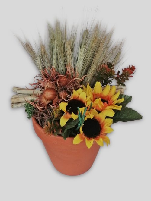 Rusztikus őszi asztaldísz napraforgóval