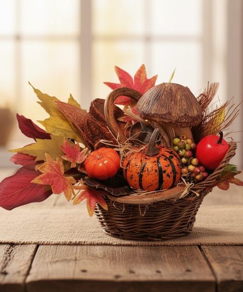 Őszi asztaldísz kosárban